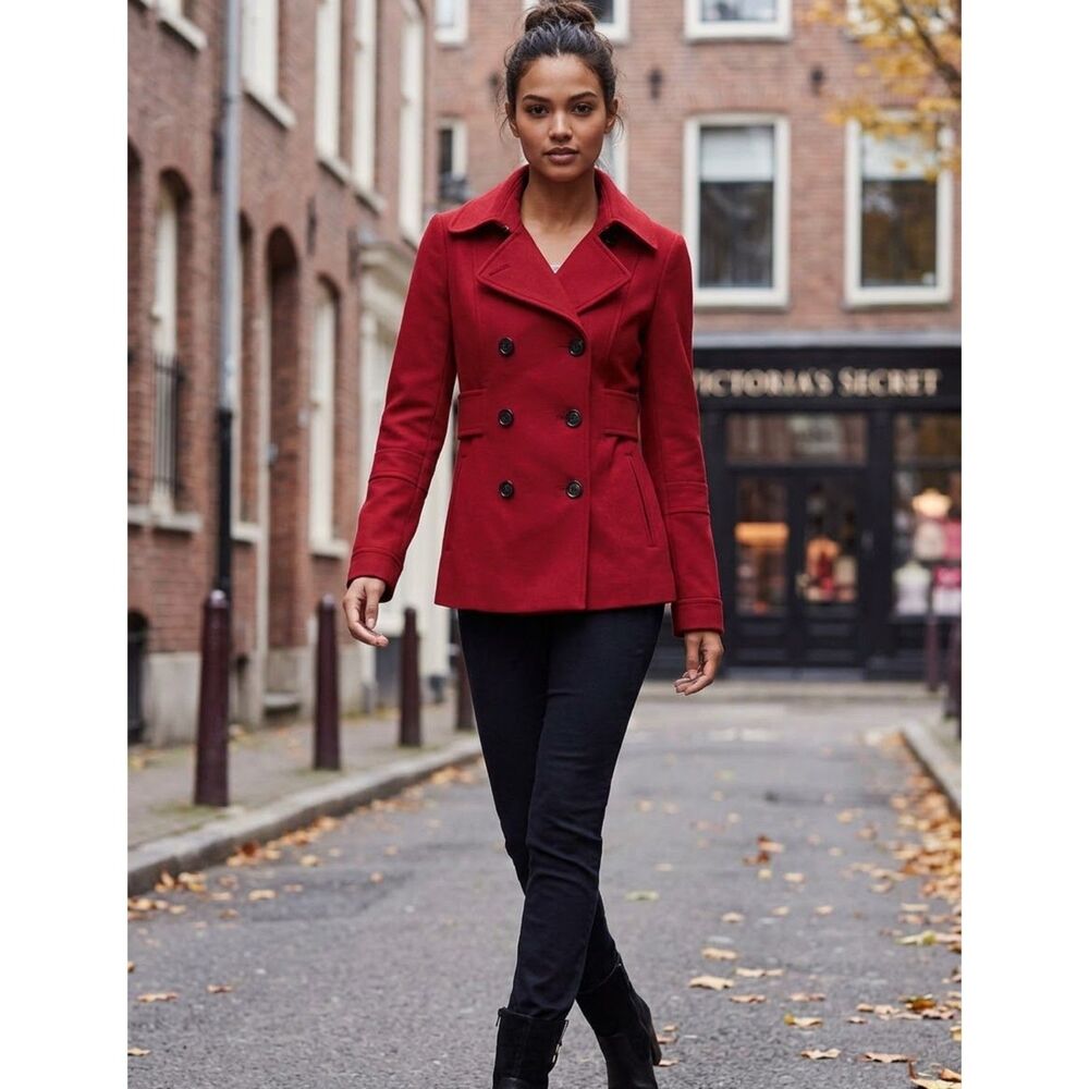 Victoria's Secret Women's Rojo Red Double Breasted Pea Coat size 4